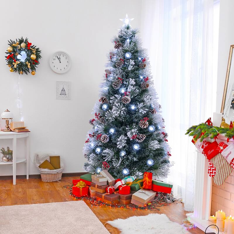 Gymax 5/6/7 FT Flocked Christmas Tree Artificial Xmas Tree