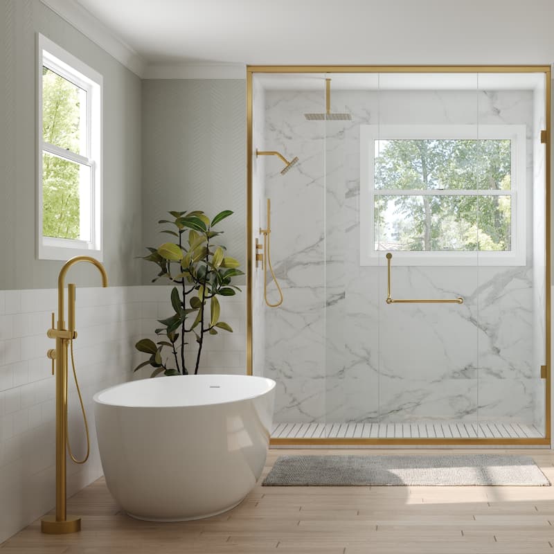 GRANDJOY 1-Handle Freestanding Tub Faucet with Integrated Hand Shower