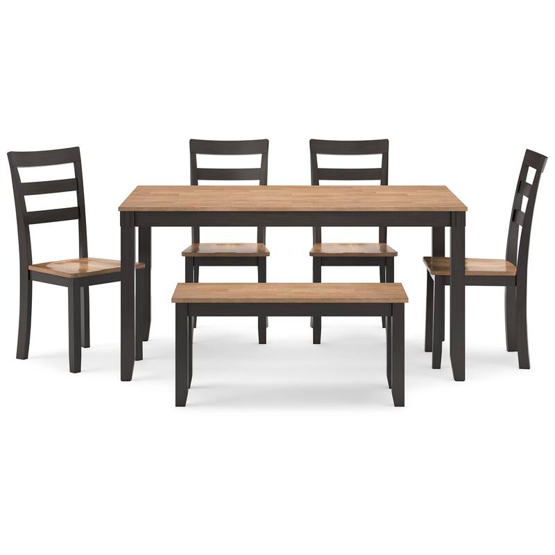 Gasy Dining Table Set with 4 Ladderback Chairs and 1 Bench, Dark Brown