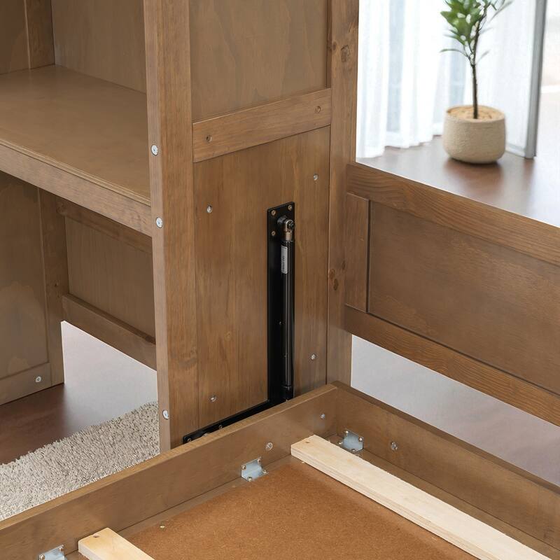 Queen Murphy Wall Bed with Storage Shelves, Louvered Design, Solid Pine/MDF, 600 lb Capacity, 8-10 in Mattress