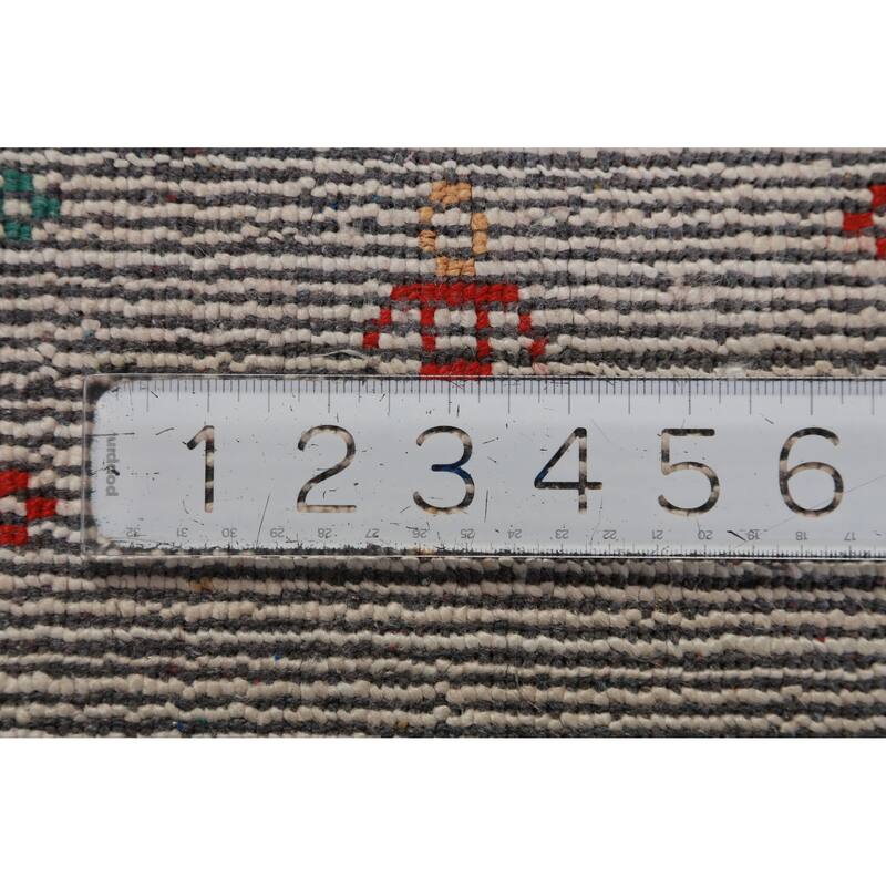 Hand Knotted Oriental Viscose Silk Carpet Tribal Stripe Greys & Charcoal Gabbeh Area Rug - 12' 4'' X 9' 3''