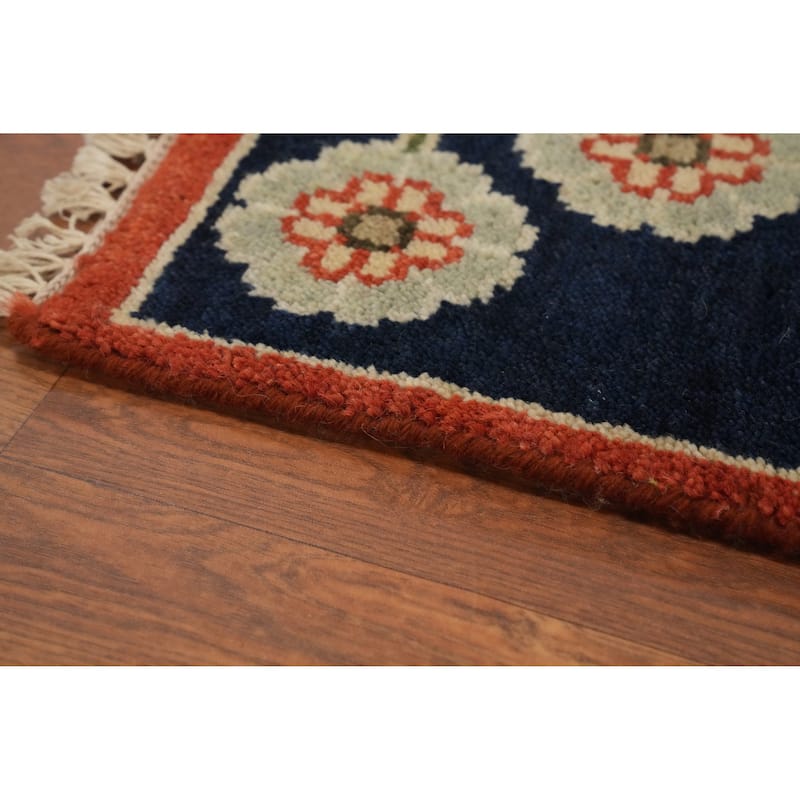Hand-knotted Traditional Wool Orange Geometric Oriental Area Rug - 9' 11'' X 7' 11''