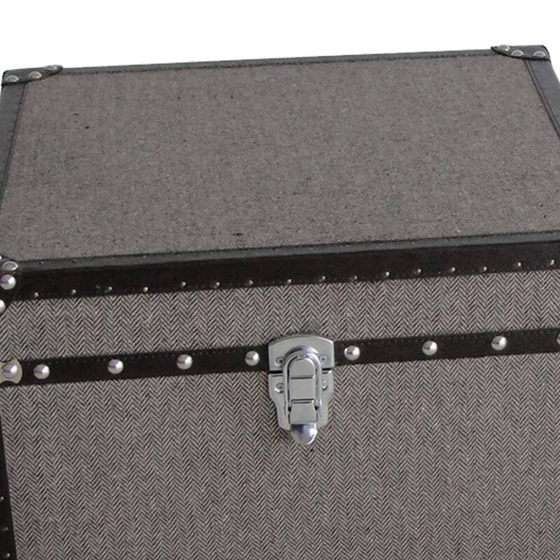 Fabric Upholstered Square Trunk with Nailhead Details, Gray, Set of 2