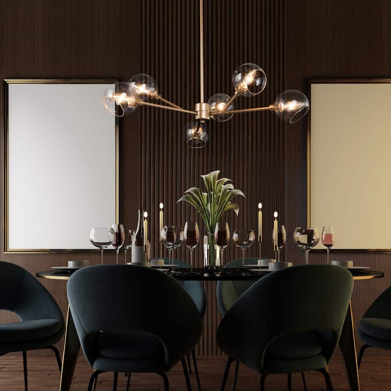 Modern Gold Sputnik Chandelier Transitional Glass Linear Foyer Pendant Lights for Dining Room