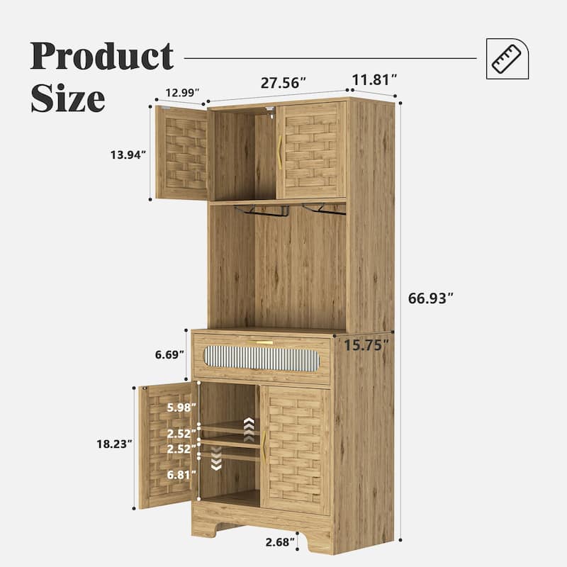 Kitchen Pantry with Storage Drawers, Freestanding Buffet Cabinet with Shelves, Sideboard Cabinet with 4 Wooden Doors