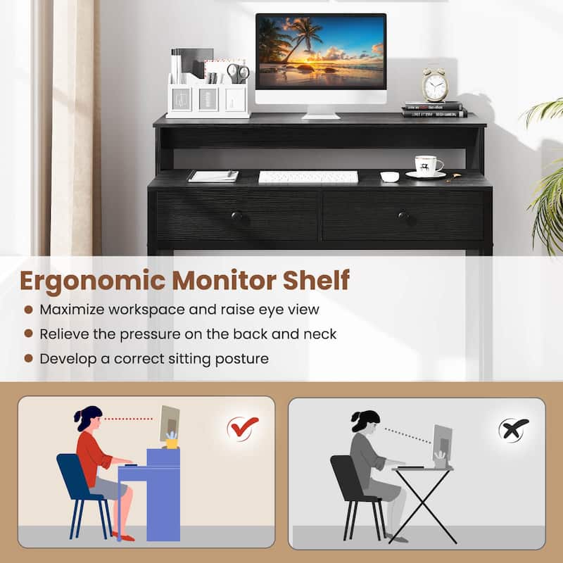 Costway 39.5" Expandable Rolling Computer Desk with Monitor Shelf