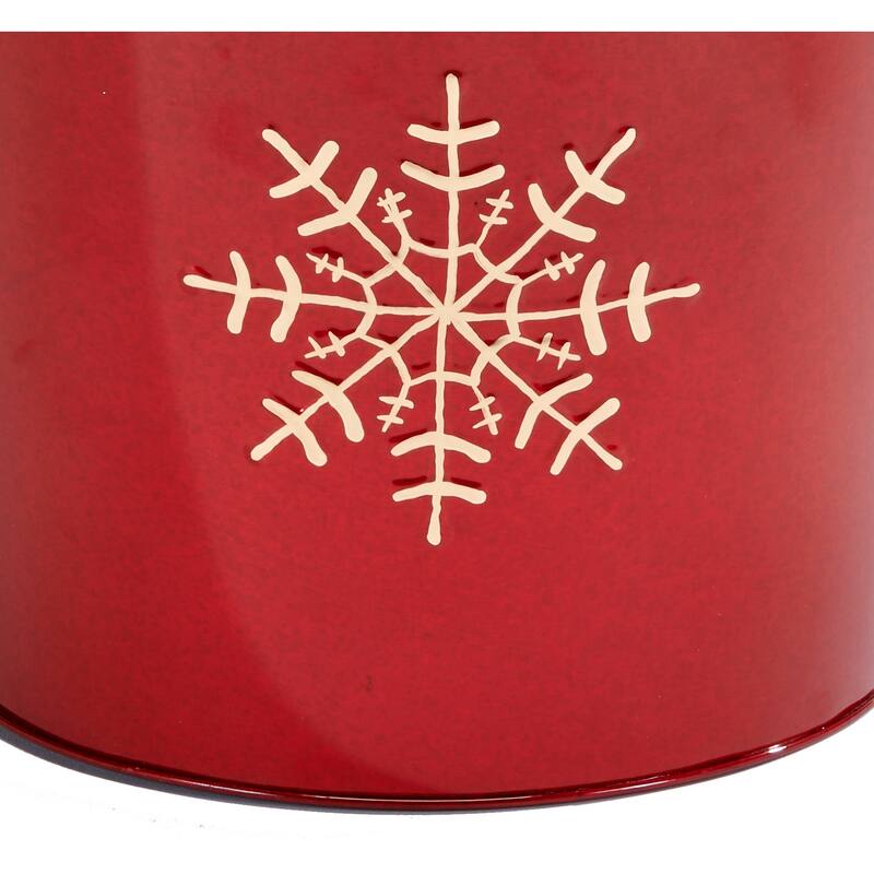 Red Galvanized Metal Christmas Planter Bucket with Snowflake Design, 7.5" Height, 7"Diameter, Set of 2 - 7.5