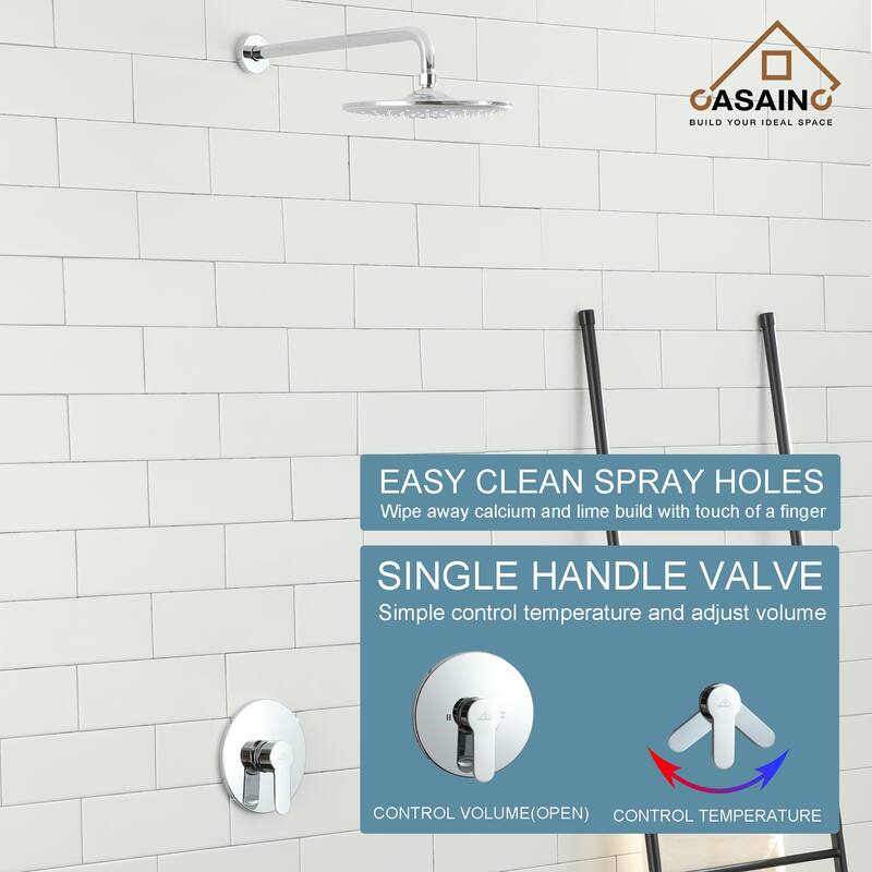 Single-Handle 1-Spray Pattern 10 in. with 1.8 GPM Wall Mount Square Shower Faucet - 9 inch