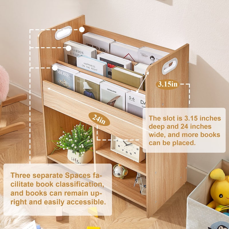 VECELO Kids Bookshelf, Wooden Toy Storage Cabinet Organizer or Kids Room, Bedroom, Nursery, Kindergarten, Bookcase with Shelves