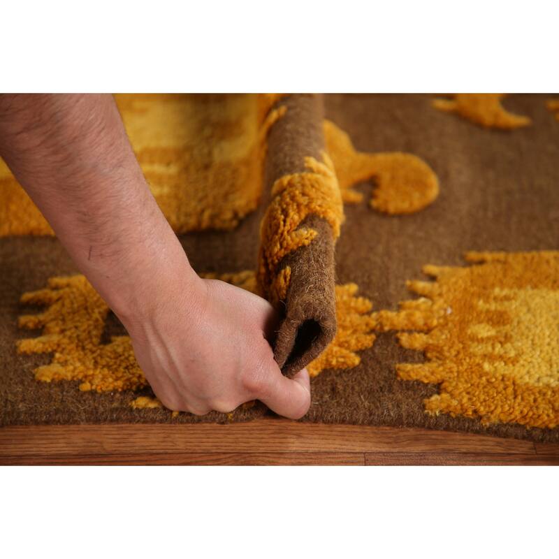 Gold Moroccan Indian Area Rug Hand-Knotted Wool Carpet - 5'0"x 8'0"