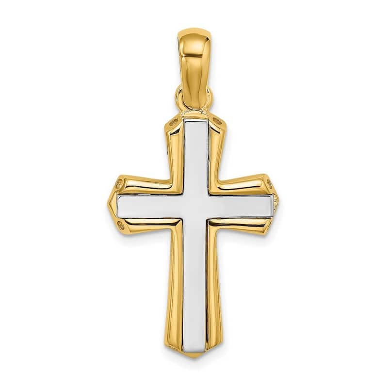 Curata 14k Two-tone Gold Polished Inlaid Framed Cross Necklace 8.5mm x 27mm