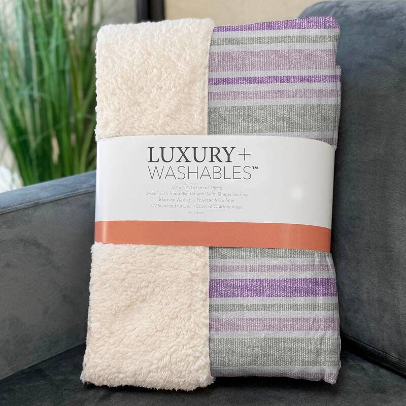 Premium Machine Washable Modern Stripe Sherpa Throw Blanket