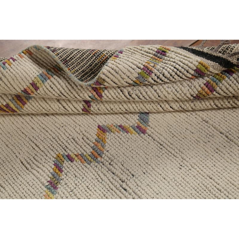 Ivory Moroccan Oriental Area Rug Handmade Wool Carpet - 5'3"x 8'5"