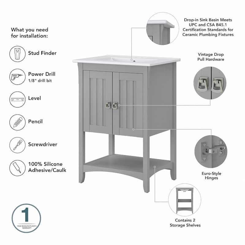 Salinas 48W Double Vanity Set with Sinks and Storage by Bush Furniture