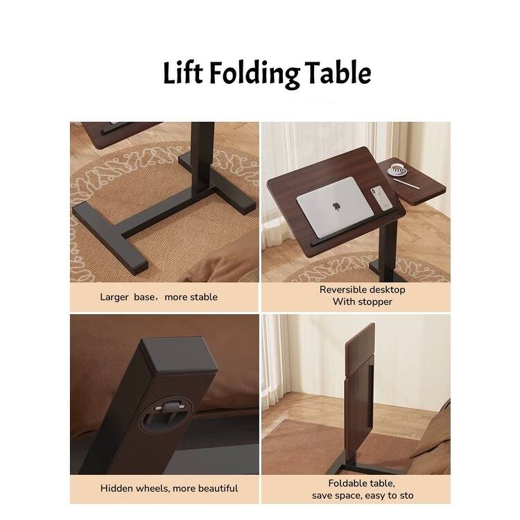 Bedside Table,Folding Overbed Bedside Desk Mobile Rolling Laptop Stand Tilting Overbed Table with Wheels Height Adjustable