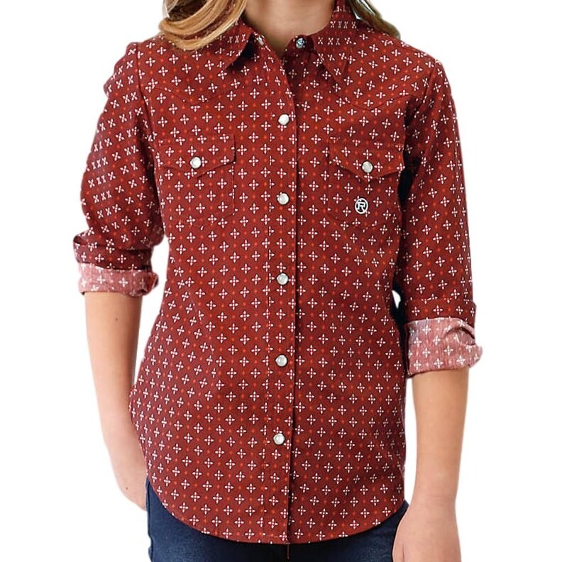 girls red dress shirt