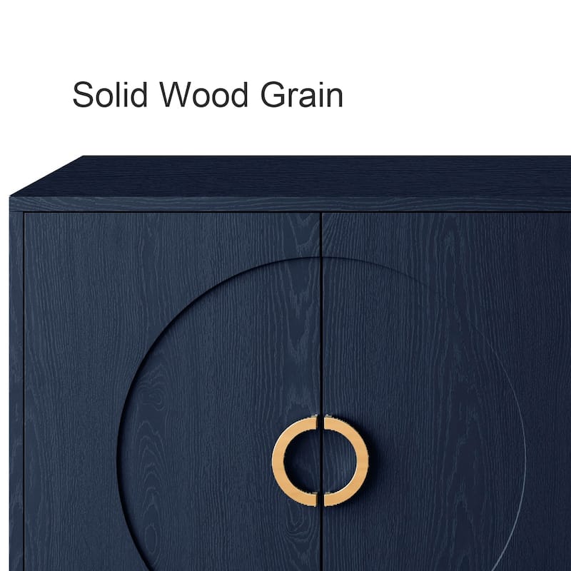 Modern Lacquered 4-Door Wooden Sideboard Buffet Cabinet with Adjustable Shelves and Gold Accents.