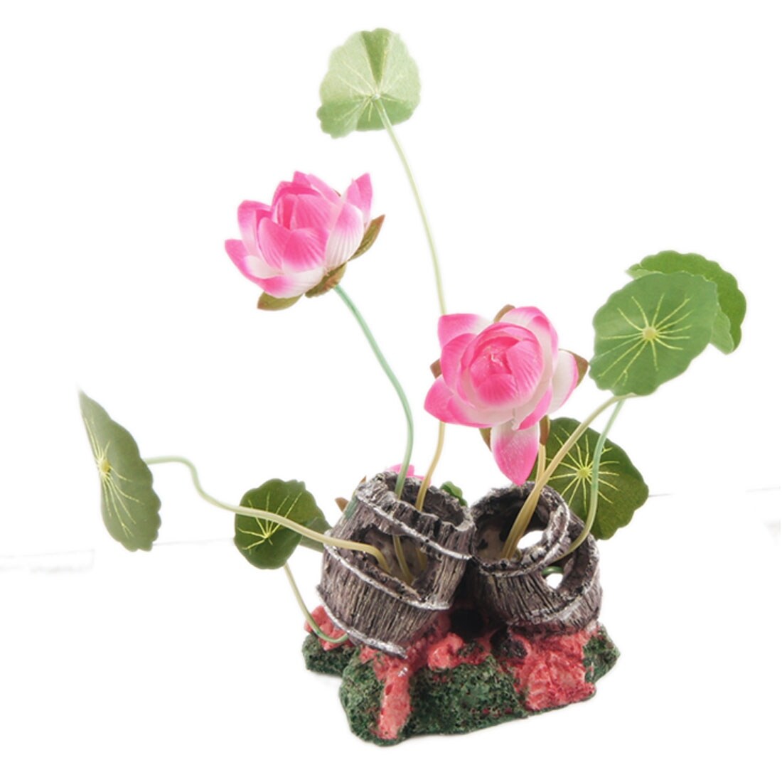 Shop Unique Bargains Unique Bargains Emulational Hot Pink White Lotus Green Leaf Plant Decor For Fish Tank On Sale Overstock 24155605