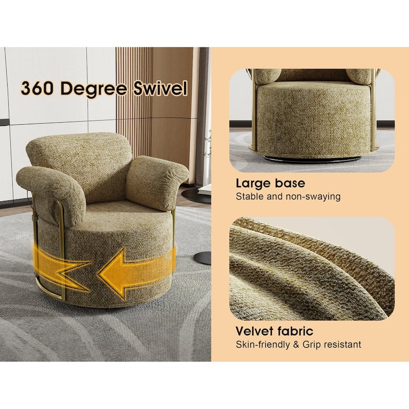 360 Degree Barrel Swivel Accent Sofa Chair,Fluffy Fabric Lounge Wide Upholstered Reading Chair,Comfortable Round Armchair