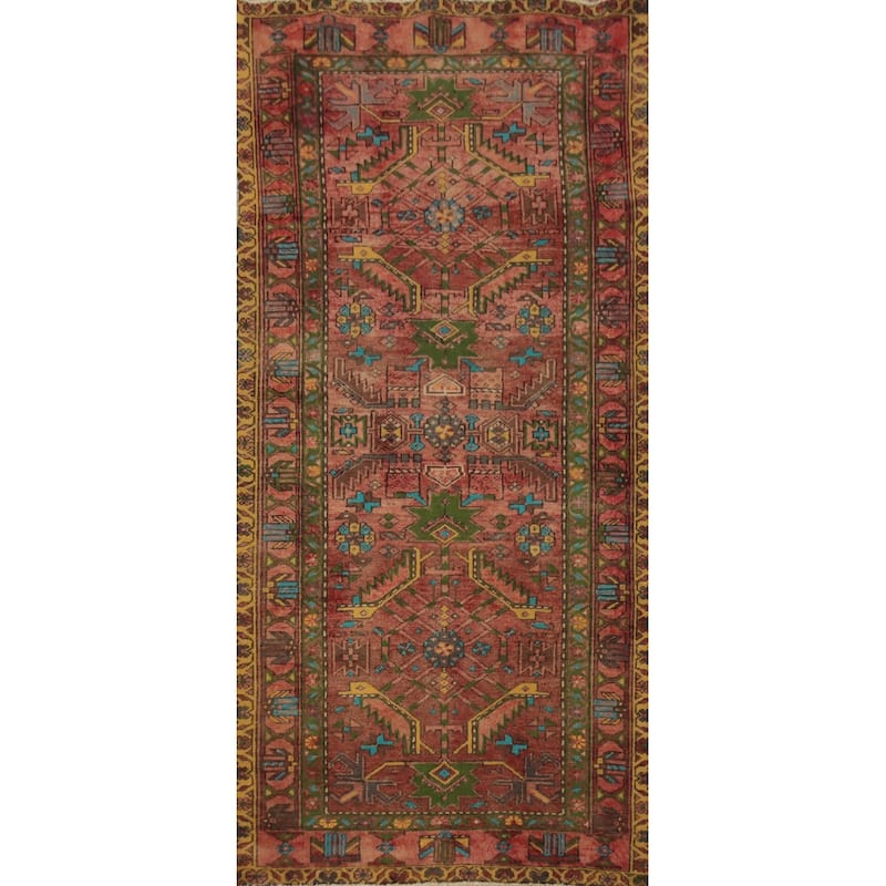 Hand Knotted Oriental 100% Wool Carpet Traditional Geometric Oranges & Rust Heriz Area Rug - 7' 4'' X 3' 7''