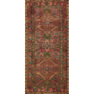 Hand Knotted Oriental 100% Wool Carpet Traditional Geometric Oranges & Rust Heriz Area Rug - 7' 4'' X 3' 7''