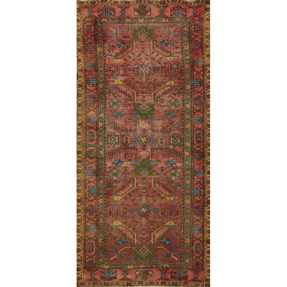 Hand Knotted Oriental 100% Wool Carpet Traditional Geometric Oranges & Rust Heriz Area Rug - 7' 4'' X 3' 7''