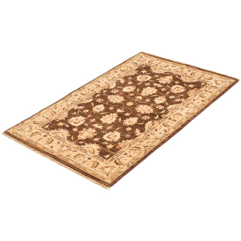 ECARPETGALLERY Hand-knotted Peshawar Oushak Dark Brown Wool Rug - 4'0 x 6'3