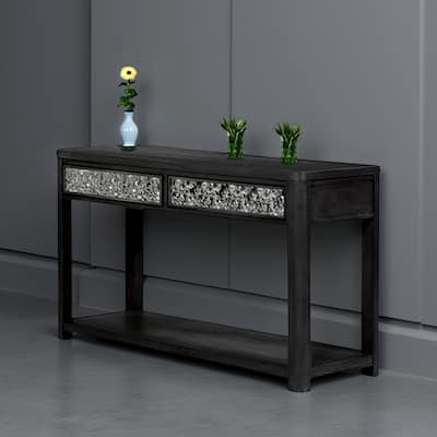 Zoko Sofa Table, 2 Drawers and 1 Shelf, Ash Gray Rubberwood, 48 Inch