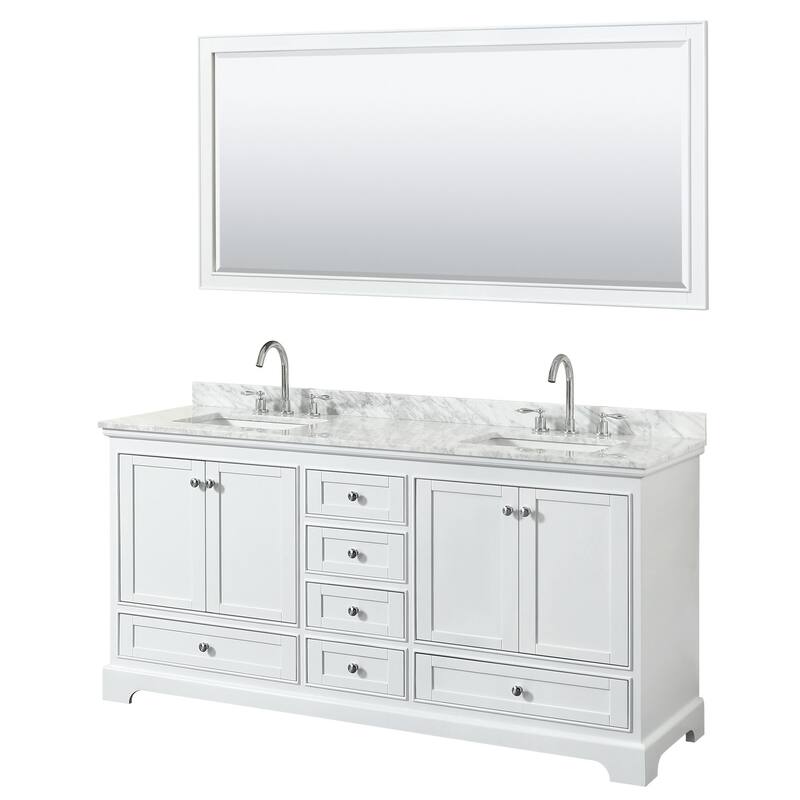 Wyndham Collection Deborah 72" Free Standing Double Vanity Set with - White / White Carrara Marble Top / Polished Chrome