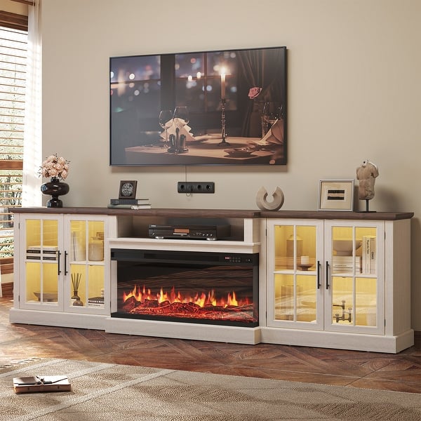 slide 2 of 54, 98" Farmhouse TV Stand with 36" Fireplace for TVs up to 100"