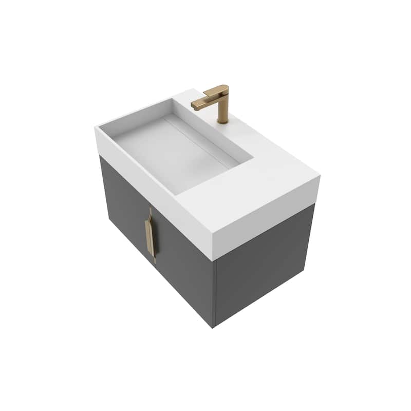 Amazon 30" Wall Mounted Bathroom Left Basin Vanity Set w/ White Top