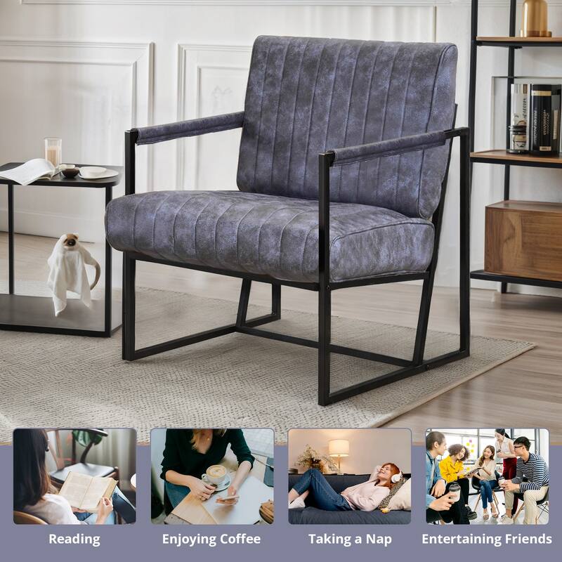 Upholstered Accent Chair with Wide Large Backrest and Thick Cushion, Reading Chair for Living Room