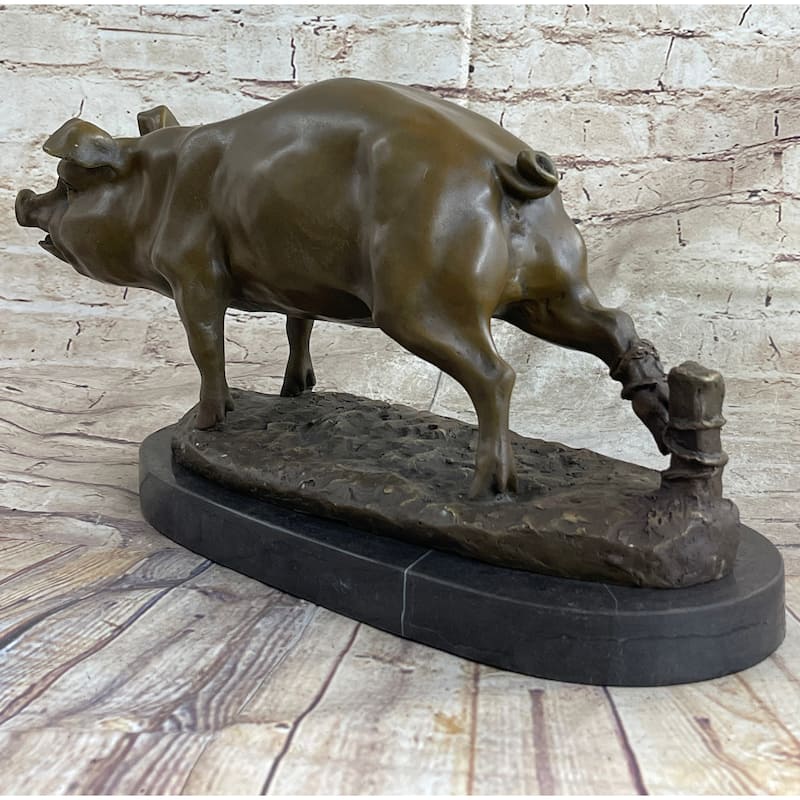 Signed Wild Pig Bronze Sculpture Figure Art Deco Figurine Home Decor Decoration