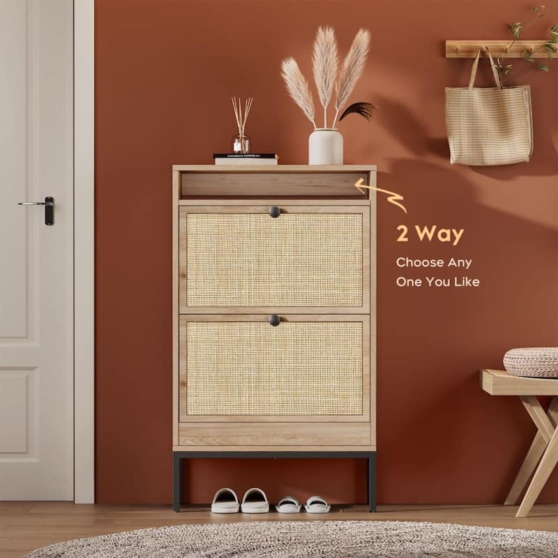 Boho Natural Rattan Shoe Storage Cabinet