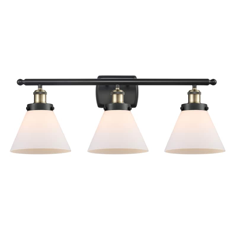 Innovations Lighting 916-3W-13-28 Cone Vanity Cone 3 Light 28" Wide - Black Antique Brass / Matte White