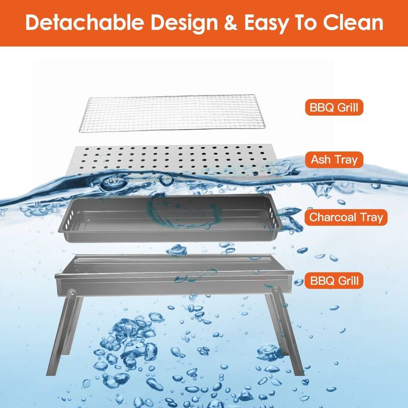 Foldable Charcoal BBQ Grill with Side Tray