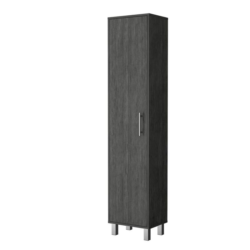 Lawen Tall Storage Cabinet, Single Door, 3 Broom Hangers - Smoke