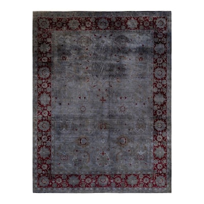 Overton Hand Knotted Wool Vintage Inspired Modern Contemporary Overdyed Gray Area Rug - 9' 1" x 11' 9"