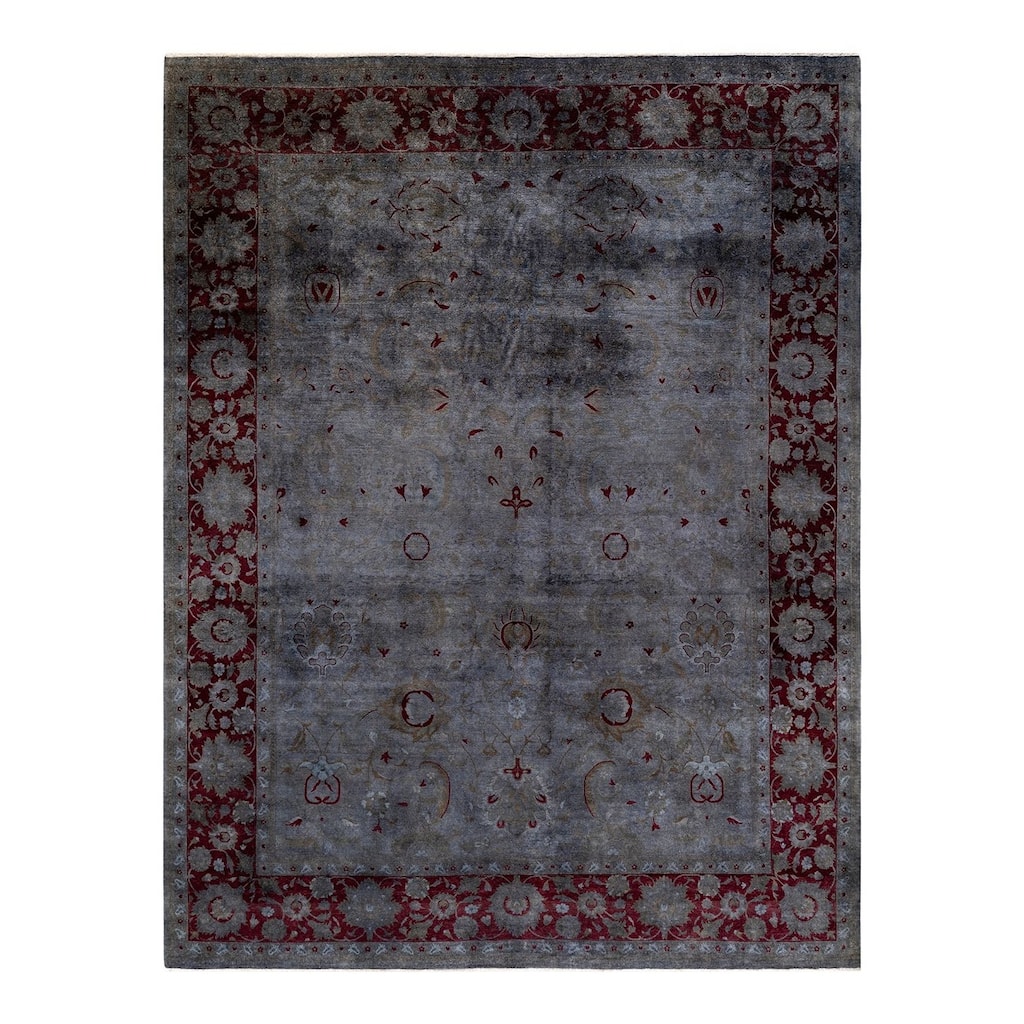 Overton Hand Knotted Wool Vintage Inspired Modern Contemporary Overdyed Gray Area Rug - 9' 1" x 11' 9"