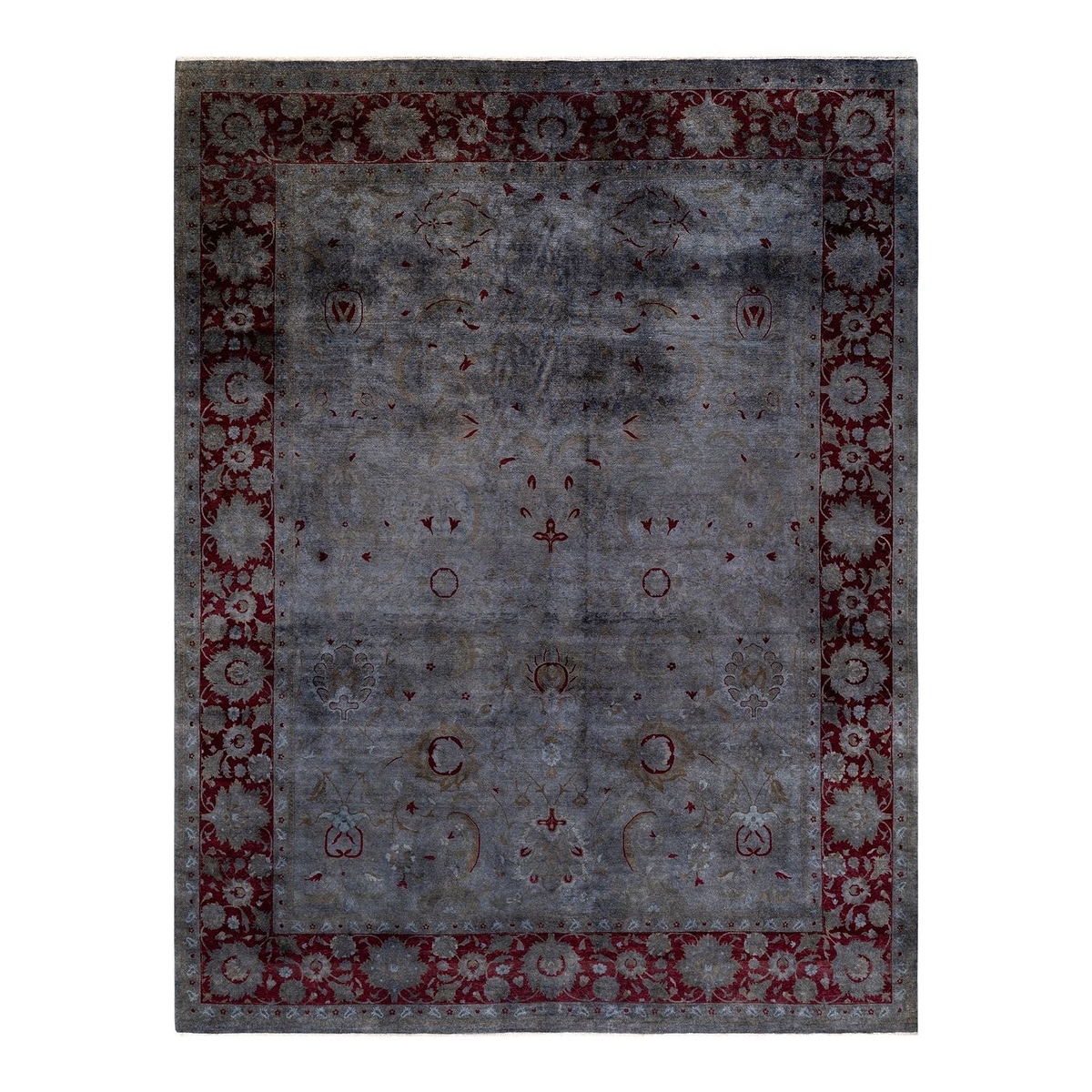 Overton Hand Knotted Wool Vintage Inspired Modern Contemporary Overdyed Gray Area Rug - 9' 1" x 11' 9"