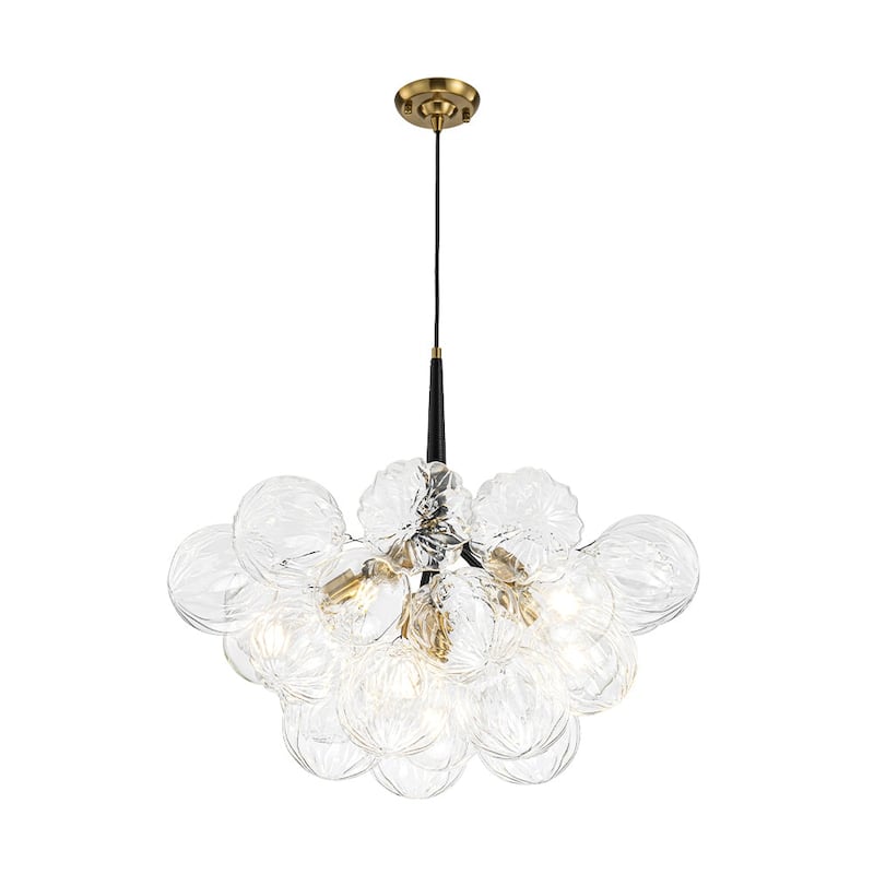 Modern Brass Cluster Faceted Glass Bubble 6-light Dimmable Chandelier