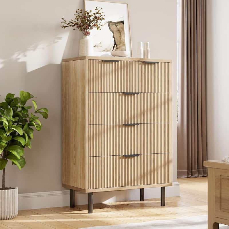 Fluted 5 Drawer Dresser for Bedroom Hallway Entryway - Natural