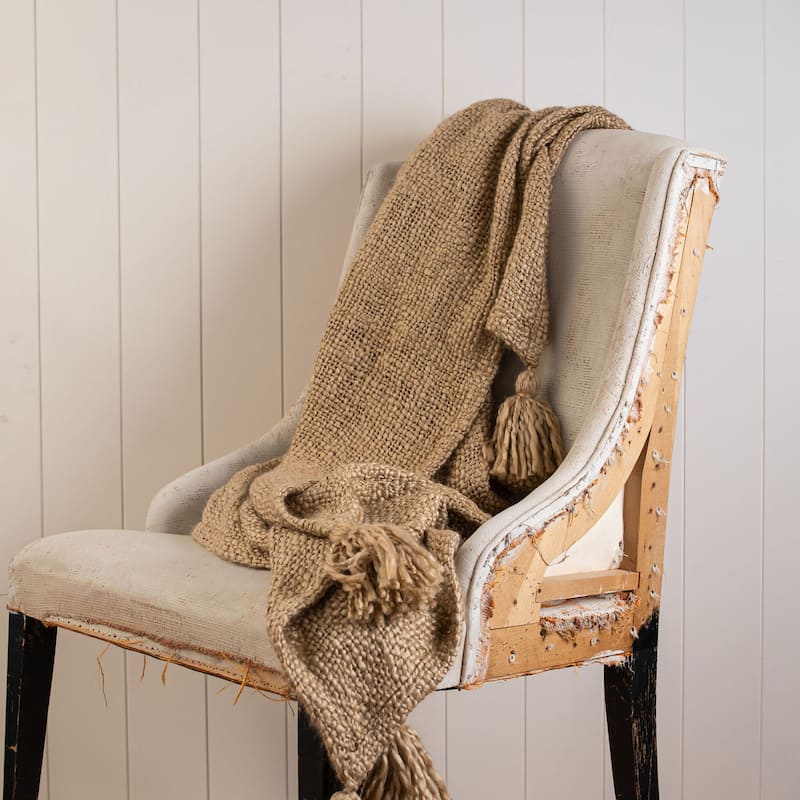 Foreside Home & Garden Tan Corner Tassel Hand Woven Acrylic Throw