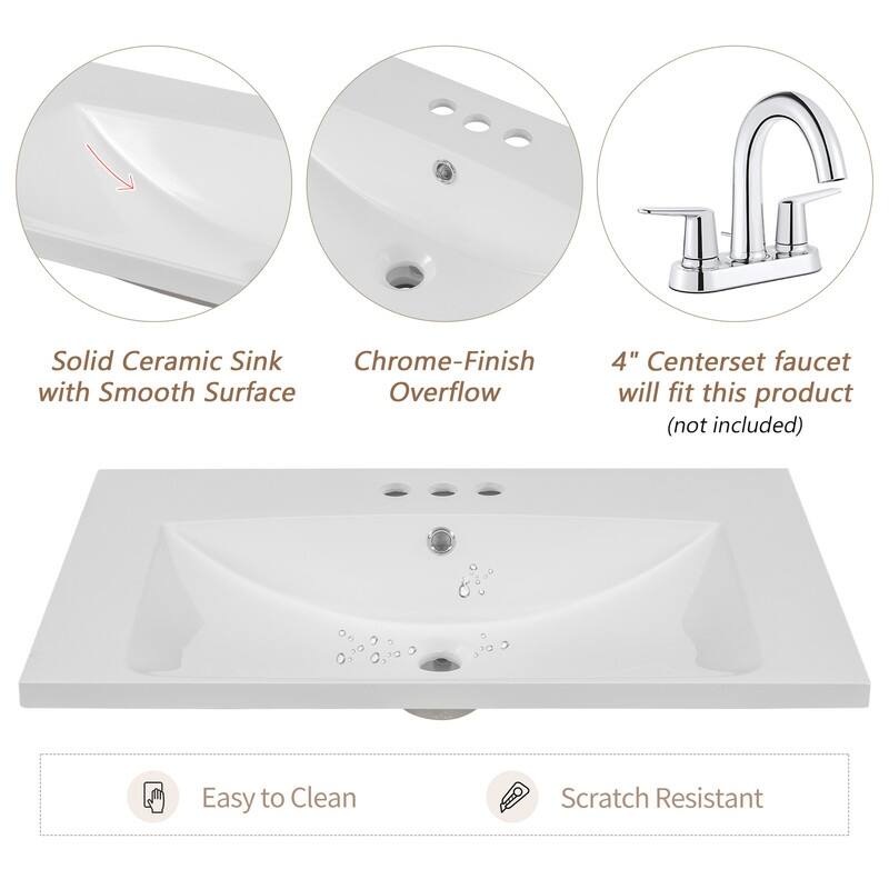 30" Bathroom Vanity with Sink Combo, White Bathroom Cabinet with Drawers, Solid Frame and MDF Board