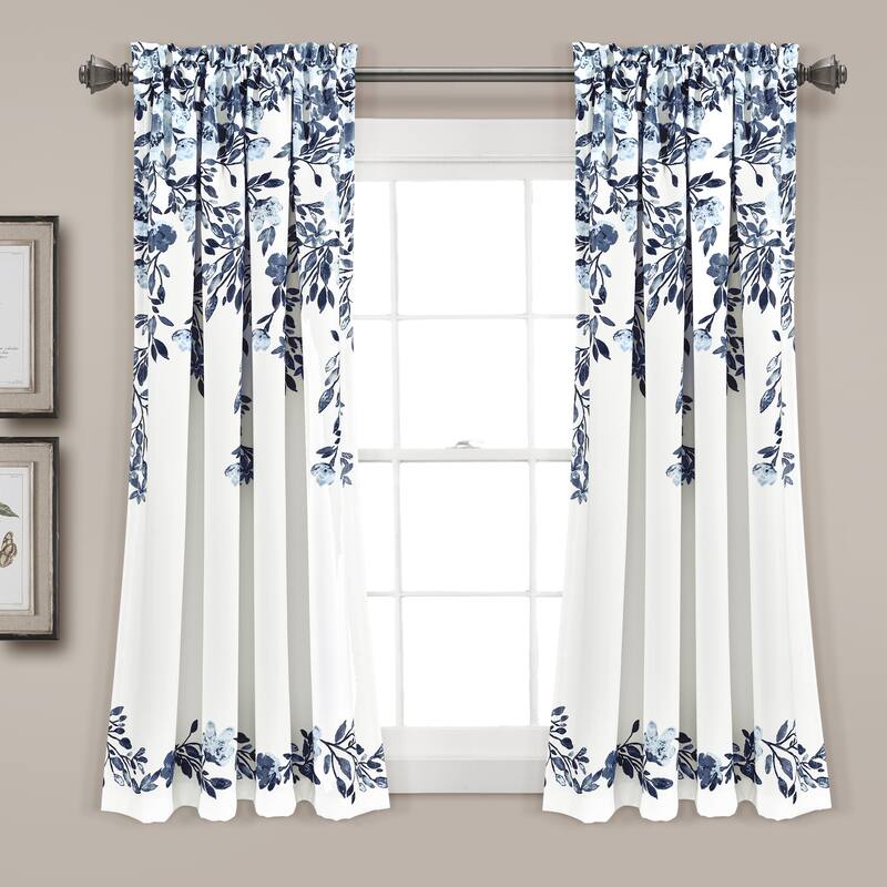 Porch & Den Elcaro Floral Room Darkening Curtain Panel Pair - 52"wx63"l - Navy & White