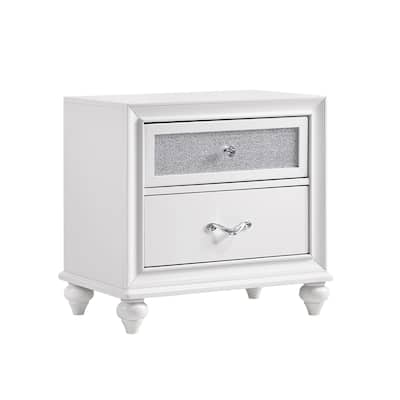 2 Drawers Nightstand with Acrylic Crystal Accents
