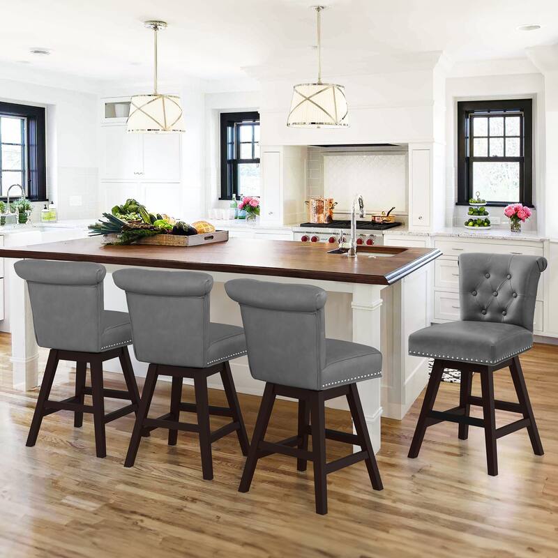Modern 26.in Swivel Bar Stool Armless Counter Height Stool with Wooden Legs for Kitchen Island