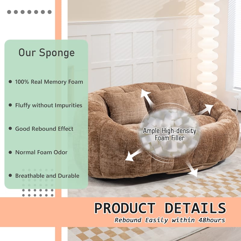 HOMEFUN Chenille Upholstered Durable Comfort Lounger High Back Bean Bag Loveseat Sofa