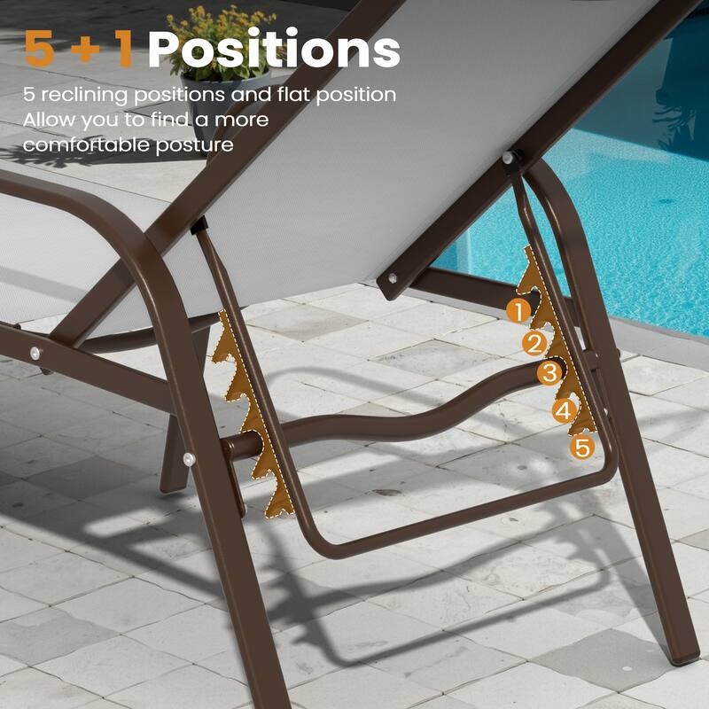 Outdoor Patio Adjustable Back Chaise Lounges Chairs with Arms(Set of 2 )