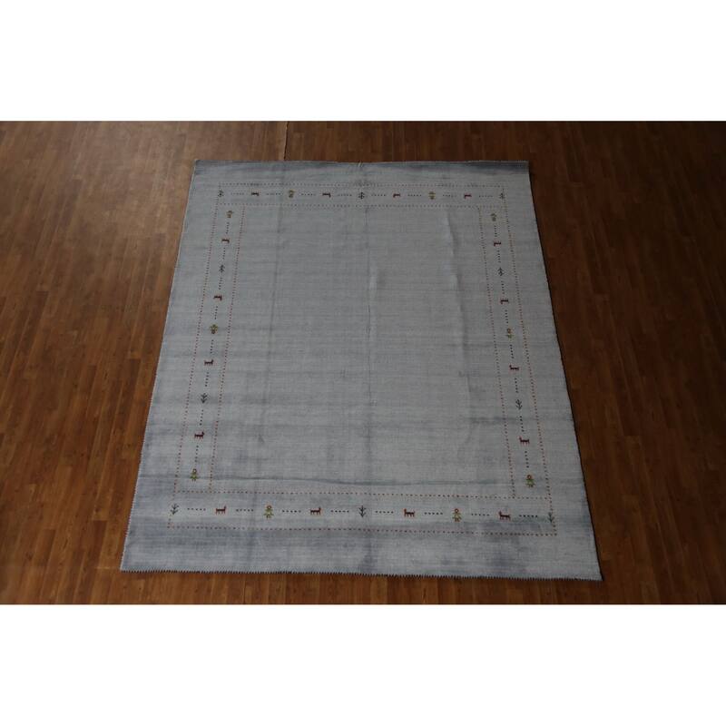 Hand Knotted Oriental 100% Wool Carpet Tribal Animal Pictorial Greys & Charcoal Gabbeh Area Rug - 9' 9'' X 7' 11''